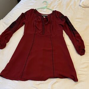 Blue Rain Burgundy Long Sleeve Dress with Black Detailing